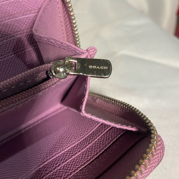 Coach Women's Lavender Zip-Around Wallet Saffiano Leather Logo Accents - Picture 6 of 8
